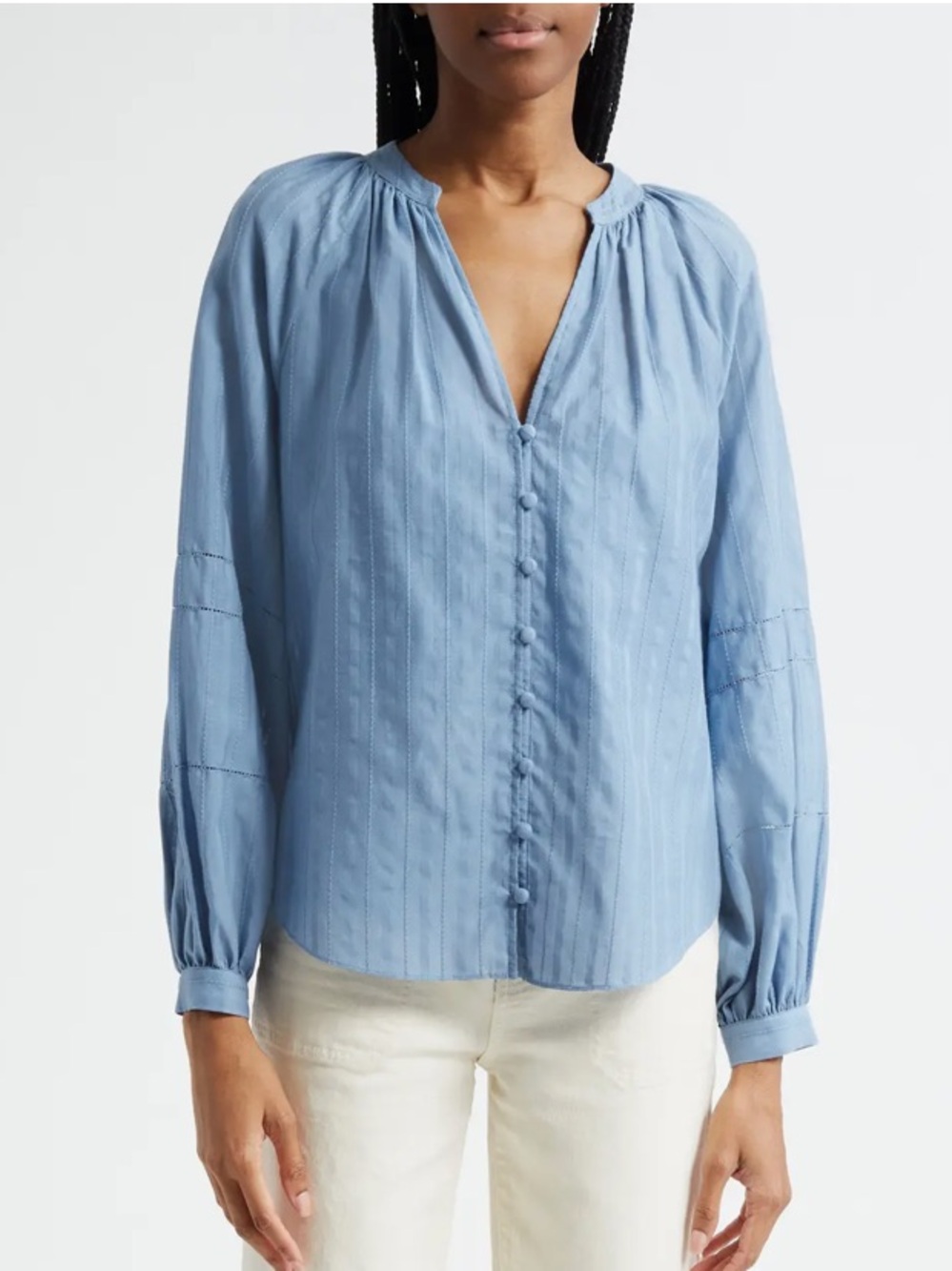 New Veronica Beard Ailani Top Blue River Size 10 Cotton Silk